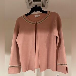 St. John Pink Cardigan with Embellished Trim